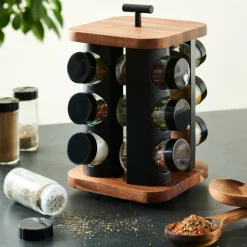 Sale CASA ACACIA LUX Carrousel à épices 12 Pots Pivotant 360° Noir, Naturel