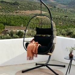New CASA BAZAI Chaise Suspendue Avec Support Noir
