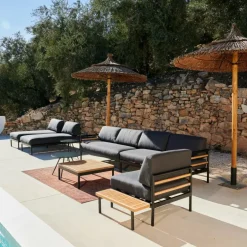 New CASA HANNA Lounge Teck Table D'appoint Noir, Naturel