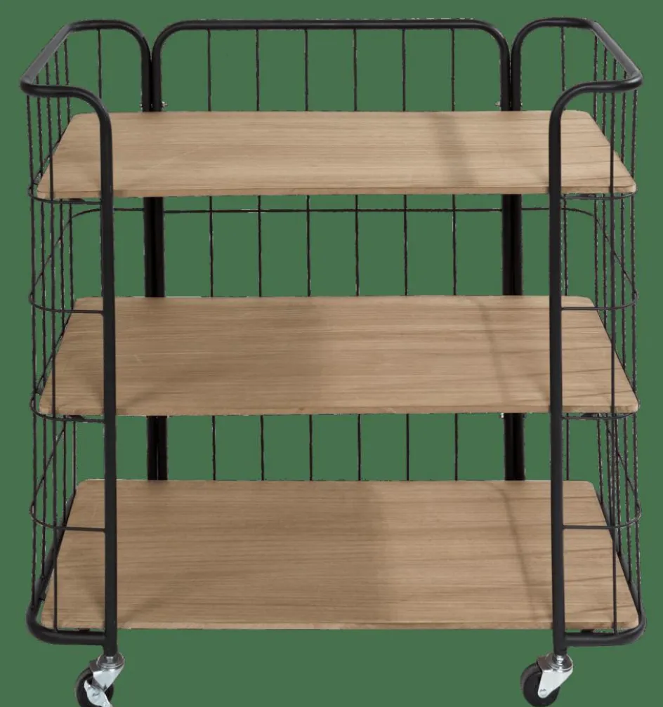 Outlet CASA OSLO Étagère Trolley 3 Tablettes Noir, Naturel