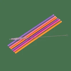 Clearance CASA SLURP Paille Réutilisable Set De 6 Mélange De 3 Couleurs Orange, Mauve, Rose