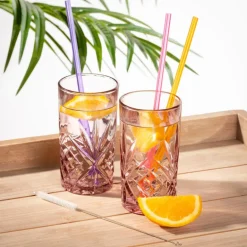Clearance CASA SLURP Paille Réutilisable Set De 6 Mélange De 3 Couleurs Orange, Mauve, Rose