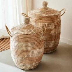 New CASA YASMINE Panier De Luxe Avec Couvercle Blanc, Naturel